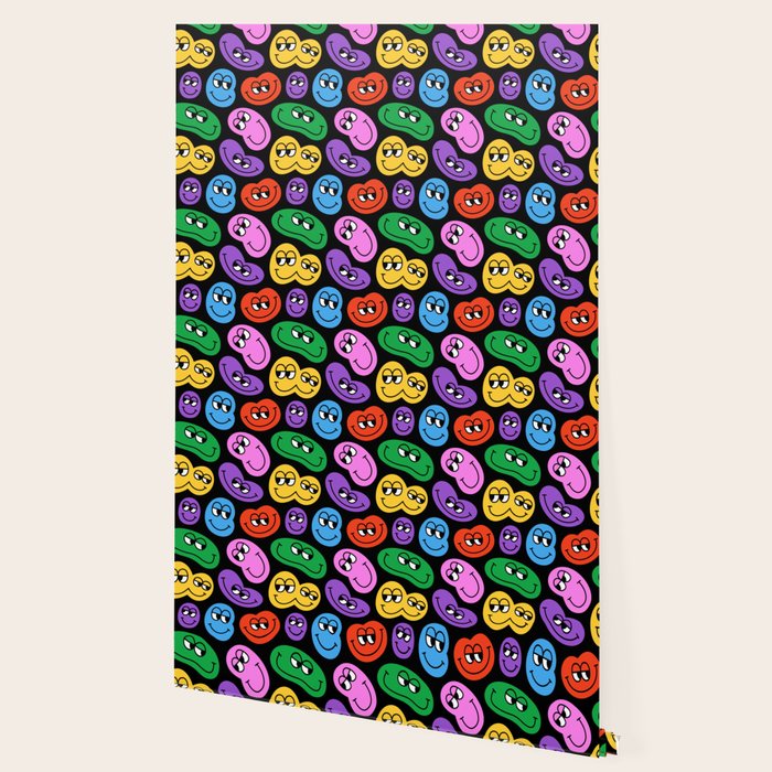 Colorful retro smiling face cartoon pattern Wallpaper Gallery Image 2