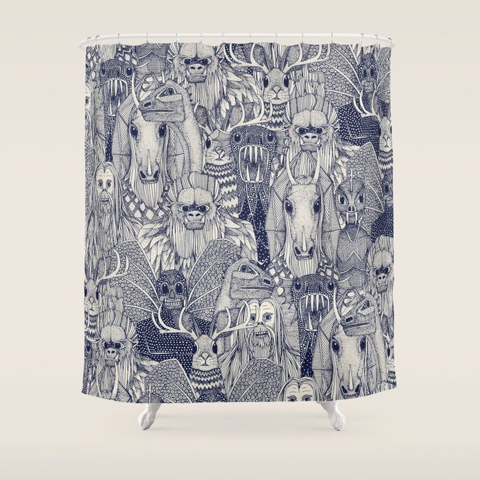 cryptid crowd blue off white Shower Curtain Gallery Image 1