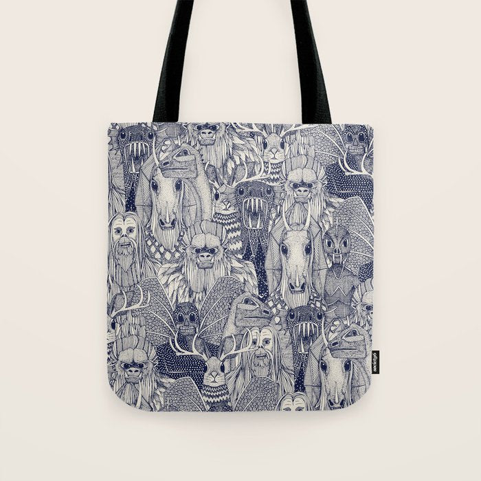cryptid crowd blue off white Tote Bag Gallery Image 1