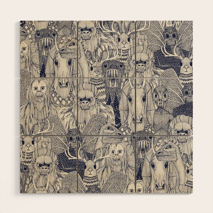 cryptid crowd blue off white Wood Wall Art Gallery Image 1
