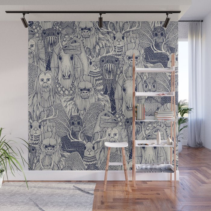 cryptid crowd blue off white Wall Mural Gallery Image 1