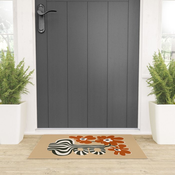 Retro flowerpot with stripe  Welcome Mat Gallery Image 3