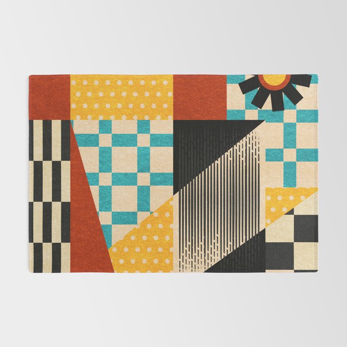 Retro Textured Modern Geometry City   Rug Gallery Image 2