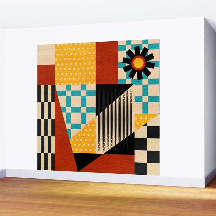 Retro Textured Modern Geometry City   Wall Mural Gallery Image 2