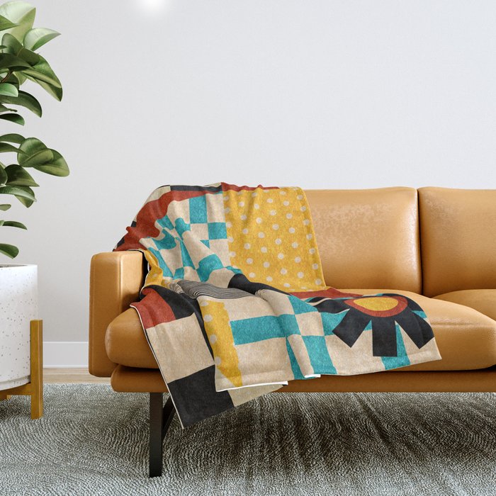 Retro Textured Modern Geometry City   Throw Blanket Gallery Image 1