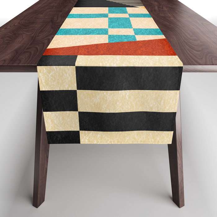 Retro Textured Modern Geometry City   Table Runner Gallery Image 1