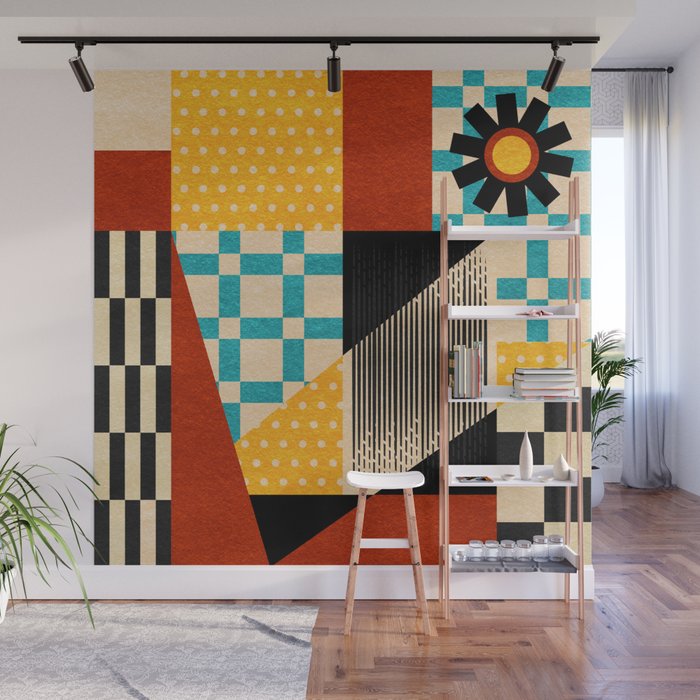 Retro Textured Modern Geometry City   Wall Mural Gallery Image 1
