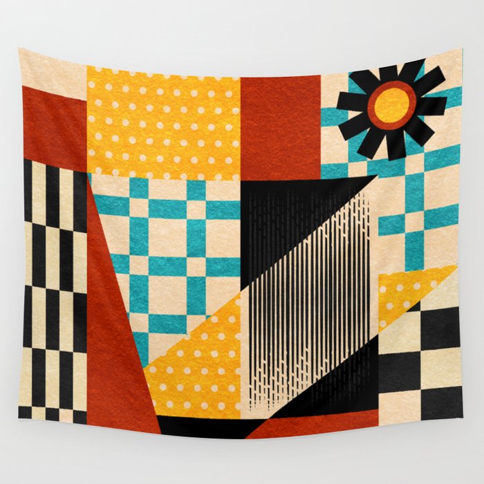 Retro Textured Modern Geometry City   Wall Tapestry Gallery Image 4