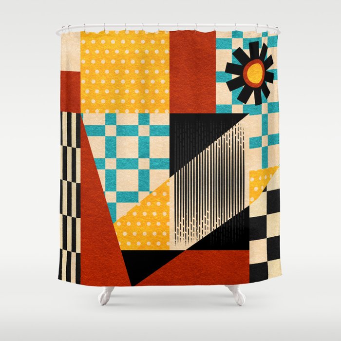 Retro Textured Modern Geometry City   Shower Curtain Gallery Image 1