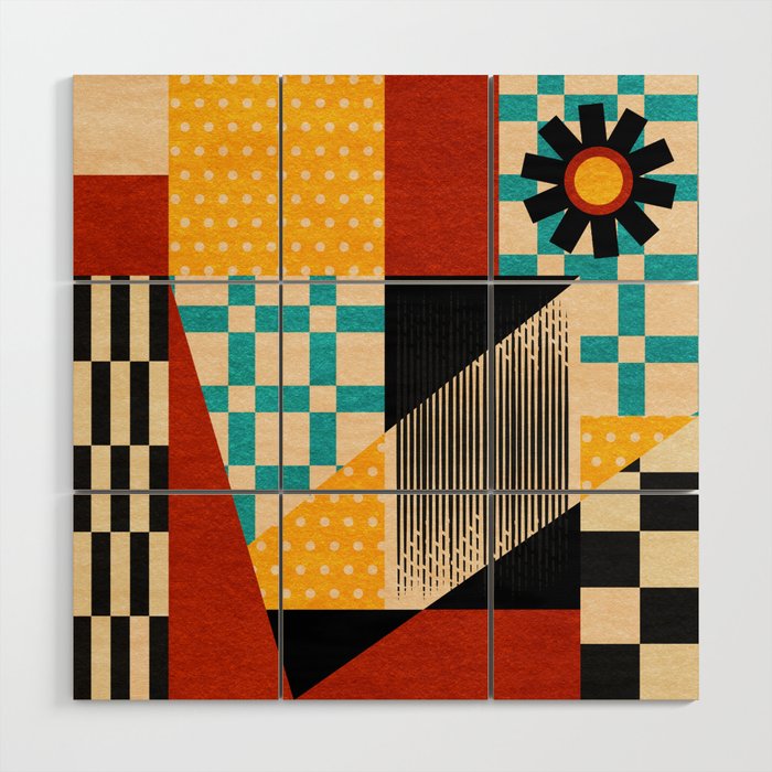 Retro Textured Modern Geometry City   Wood Wall Art Gallery Image 1