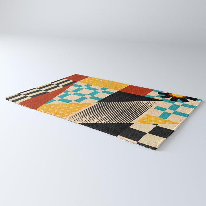 Retro Textured Modern Geometry City   Rug Gallery Image 3