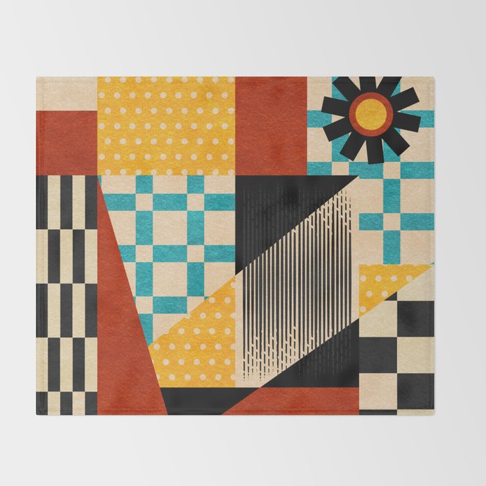 Retro Textured Modern Geometry City   Throw Blanket Gallery Image 2