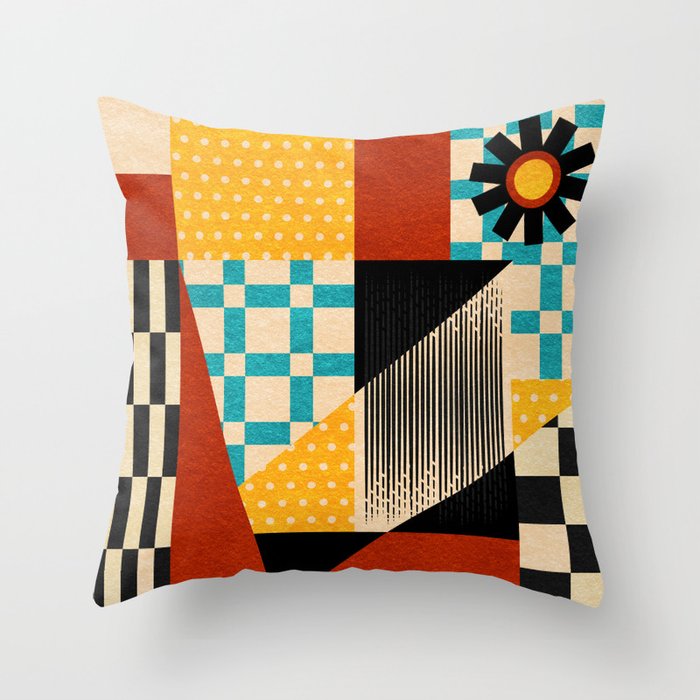 Retro Textured Modern Geometry City   Throw Pillow Gallery Image 1