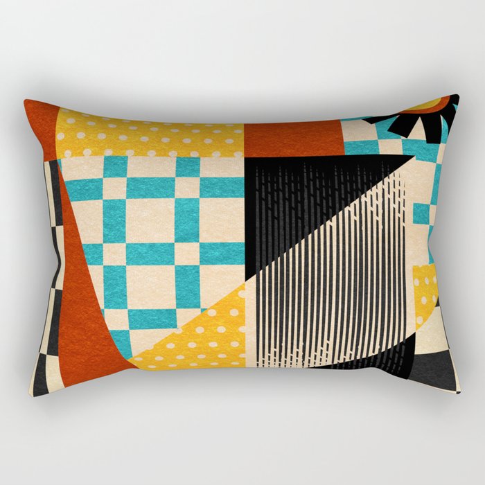 Retro Textured Modern Geometry City   Rectangular Pillow Gallery Image 2