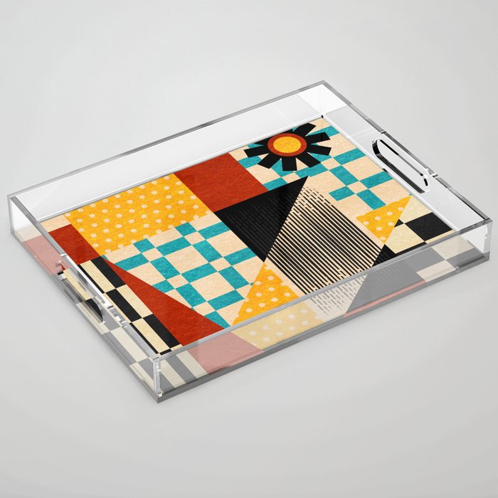 Retro Textured Modern Geometry City   Acrylic Tray Gallery Image 1