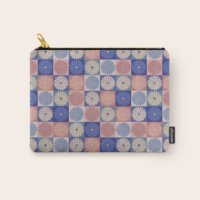Retro Flowers Check Pattern XIII Carry All Pouch Gallery Image 1