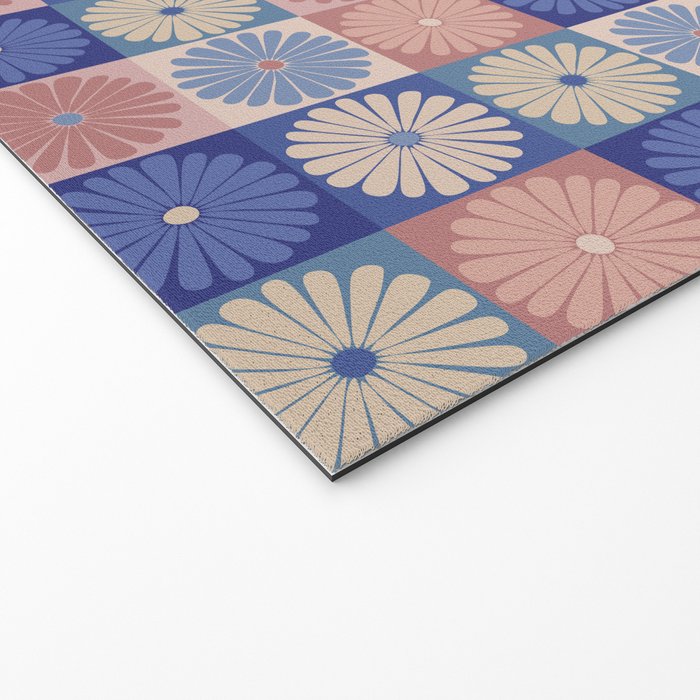 Retro Flowers Check Pattern XIII Welcome Mat Gallery Image 2