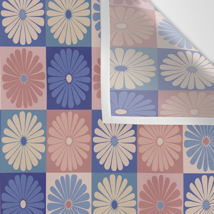 Retro Flowers Check Pattern XIII Wall Tapestry Gallery Image 3