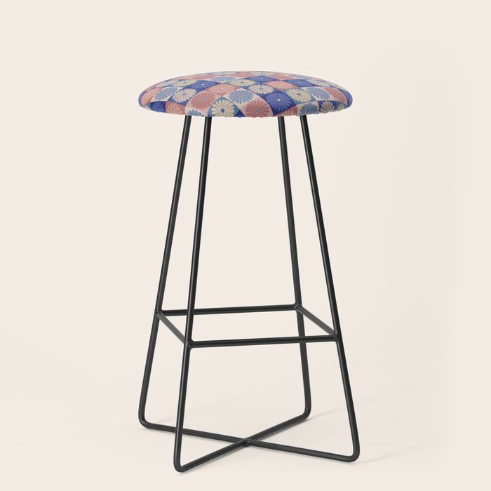 Retro Flowers Check Pattern XIII Stool Gallery Image 1