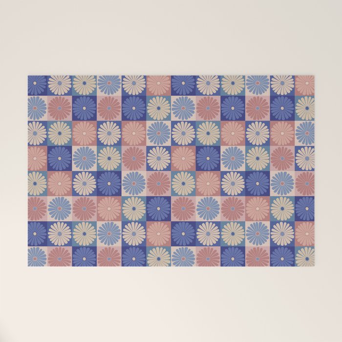 Retro Flowers Check Pattern XIII Welcome Mat Gallery Image 1