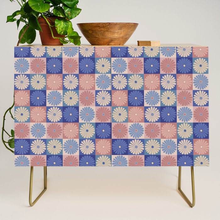 Retro Flowers Check Pattern XIII Credenza Gallery Image 1