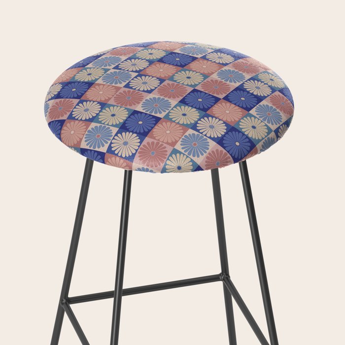 Retro Flowers Check Pattern XIII Stool Gallery Image 2