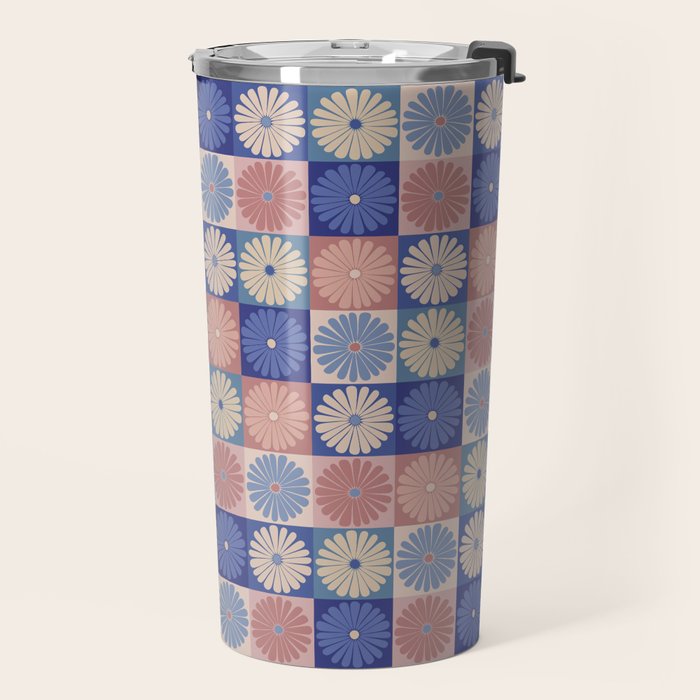 Retro Flowers Check Pattern XIII Travel Mug Gallery Image 2