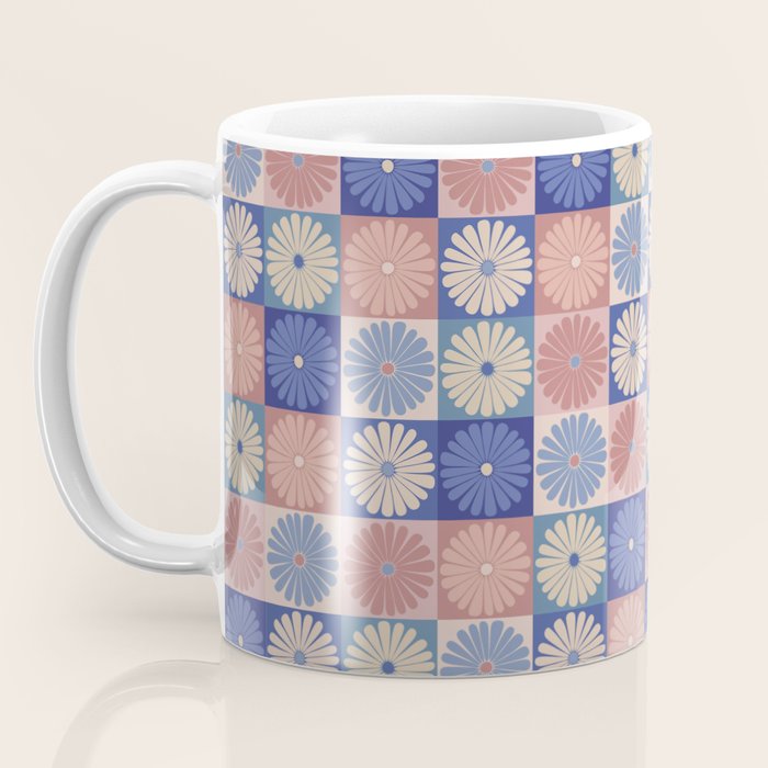 Retro Flowers Check Pattern XIII Coffee Mug Gallery Image 3