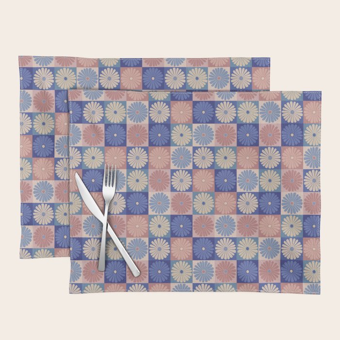 Retro Flowers Check Pattern XIII Placemat Gallery Image 1