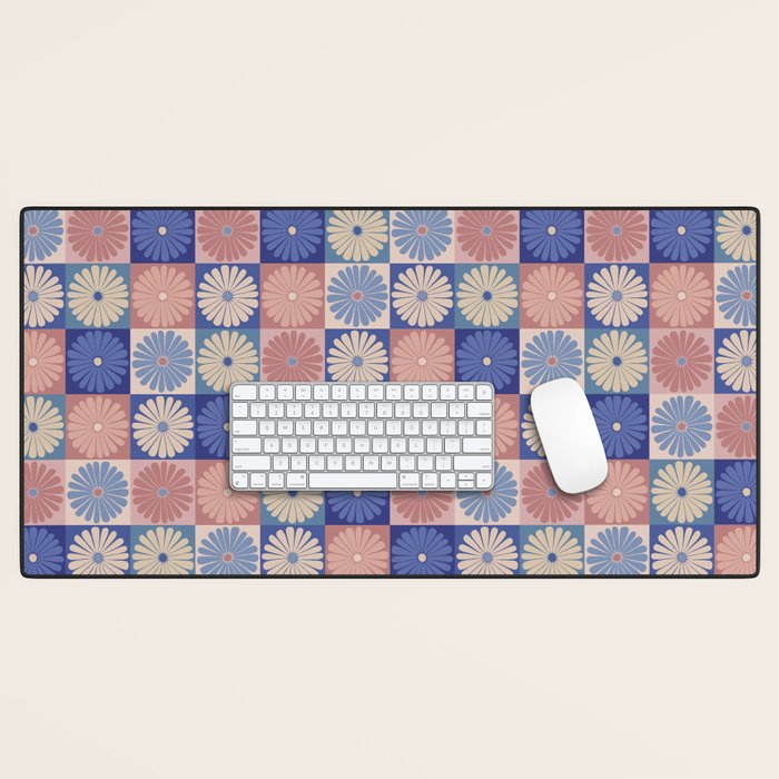 Retro Flowers Check Pattern XIII Desk Mat Gallery Image 1