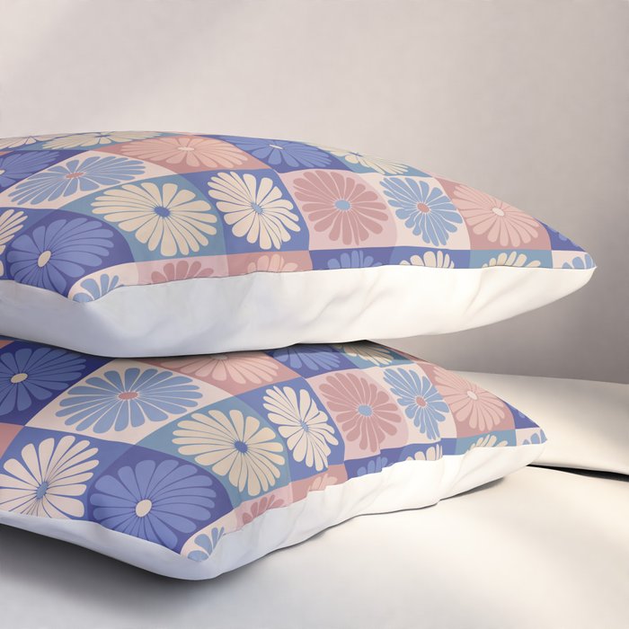 Retro Flowers Check Pattern XIII Pillow Sham Gallery Image 3