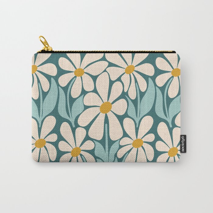 Oh, Daisy! Teal, off-white, yellow Carry All Pouch Gallery Image 1