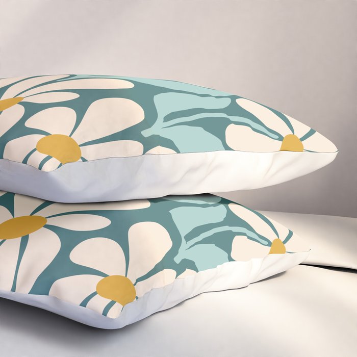 Oh, Daisy! Teal, off-white, yellow Pillow Sham Gallery Image 3