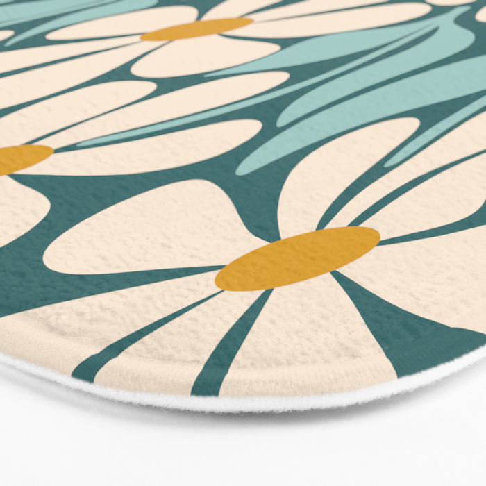 Oh, Daisy! Teal, off-white, yellow Bath Mat Gallery Image 3