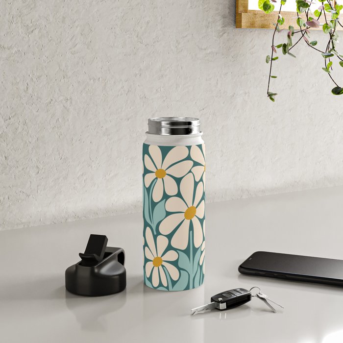 Oh, Daisy! Teal, off-white, yellow Water Bottle Gallery Image 4