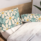 Oh, Daisy! Teal, off-white, yellow Pillow Sham Gallery Image 2
