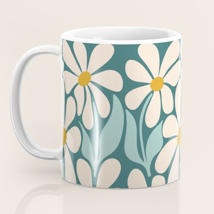 Oh, Daisy! Teal, off-white, yellow Coffee Mug Gallery Image 3