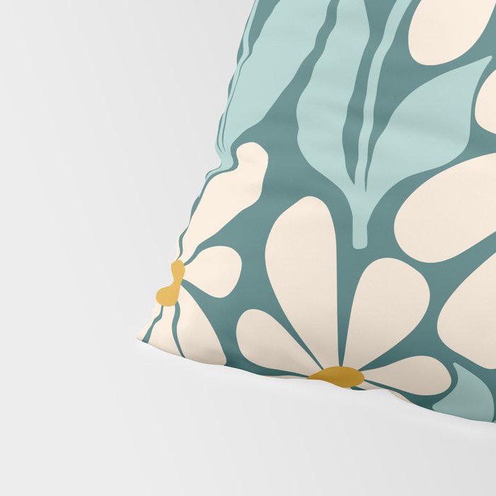 Oh, Daisy! Teal, off-white, yellow Pillow Sham Gallery Image 4
