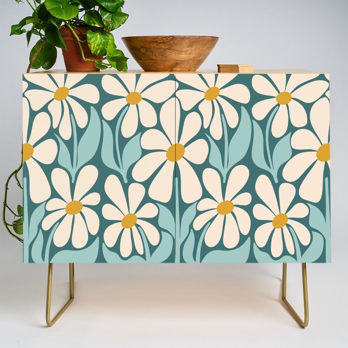 Oh, Daisy! Teal, off-white, yellow Credenza Gallery Image 1