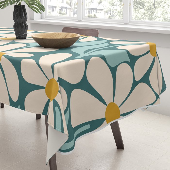 Oh, Daisy! Teal, off-white, yellow Tablecloth Gallery Image 3