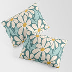 Oh, Daisy! Teal, off-white, yellow Pillow Sham Gallery Image 3