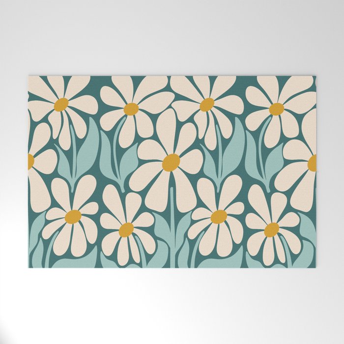 Oh, Daisy! Teal, off-white, yellow Welcome Mat Gallery Image 1