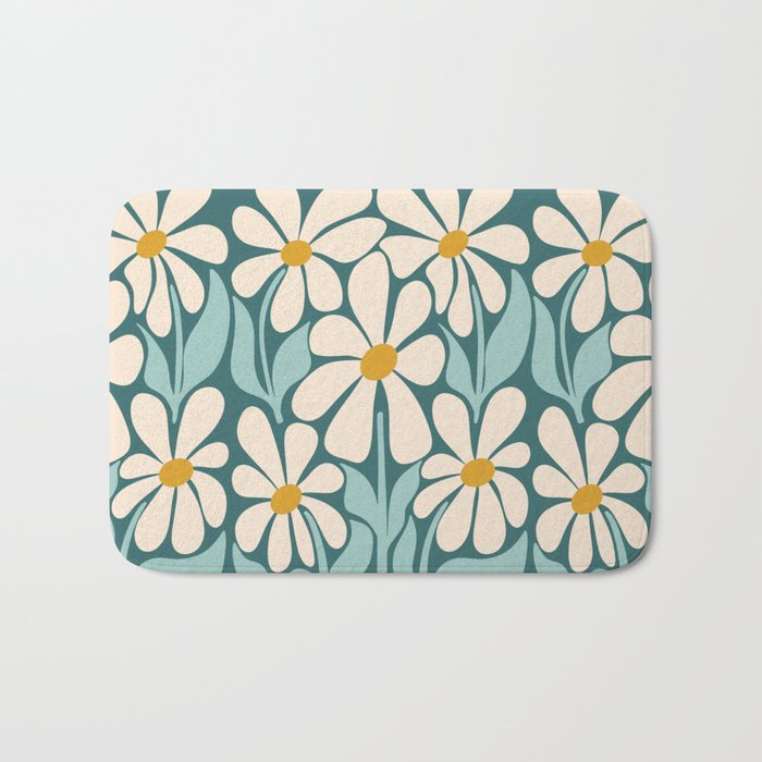 Oh, Daisy! Teal, off-white, yellow Bath Mat Gallery Image 1