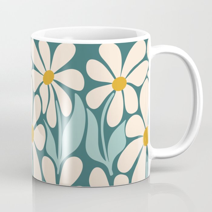 Oh, Daisy! Teal, off-white, yellow Coffee Mug Gallery Image 1