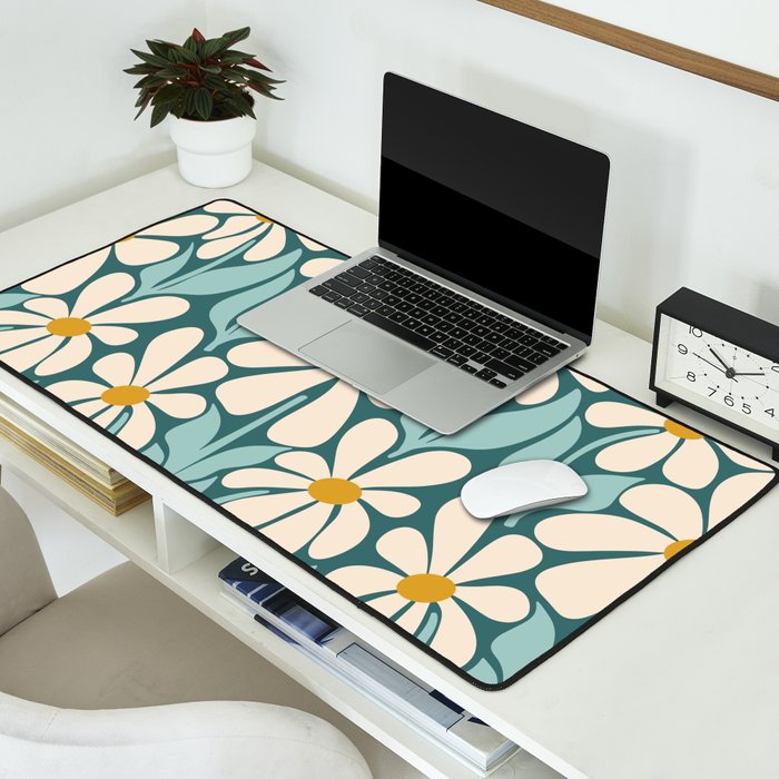 Oh, Daisy! Teal, off-white, yellow Desk Mat Gallery Image 2
