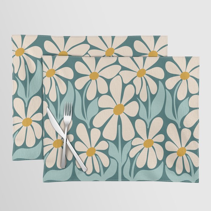 Oh, Daisy! Teal, off-white, yellow Placemat Gallery Image 1