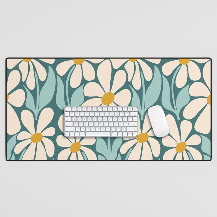 Oh, Daisy! Teal, off-white, yellow Desk Mat Gallery Image 1