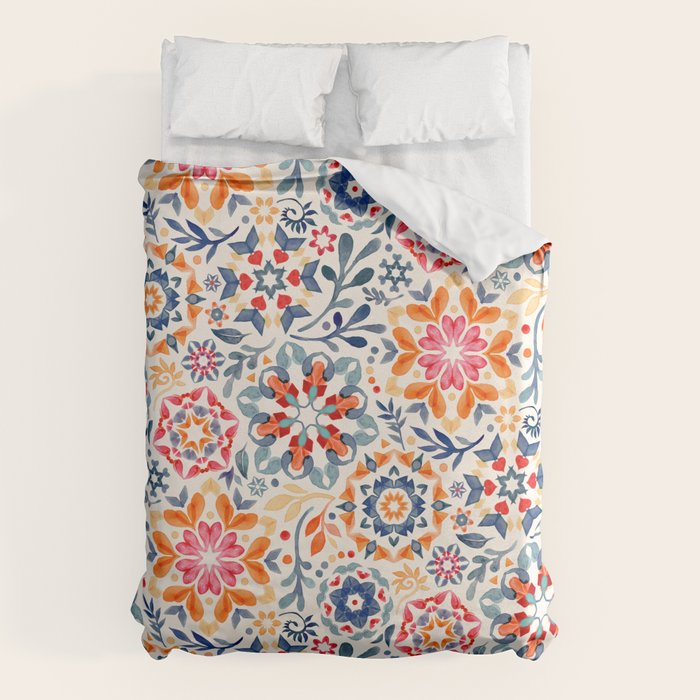 Watercolor Kaleidoscope Floral - desaturated Duvet Cover Gallery Image 6