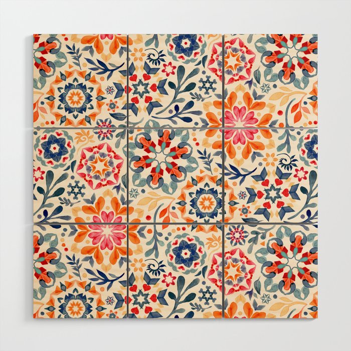 Watercolor Kaleidoscope Floral - desaturated Wood Wall Art Gallery Image 1