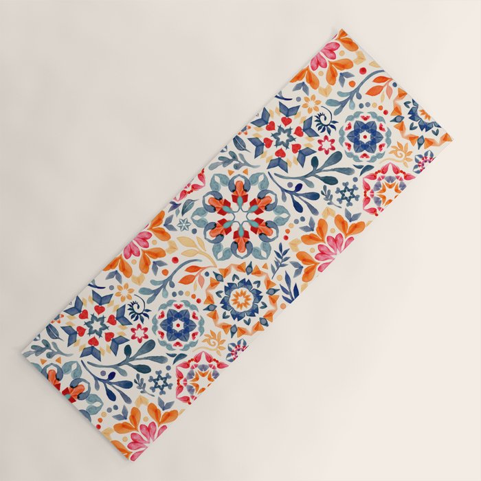 Watercolor Kaleidoscope Floral - desaturated Yoga Mat Gallery Image 1